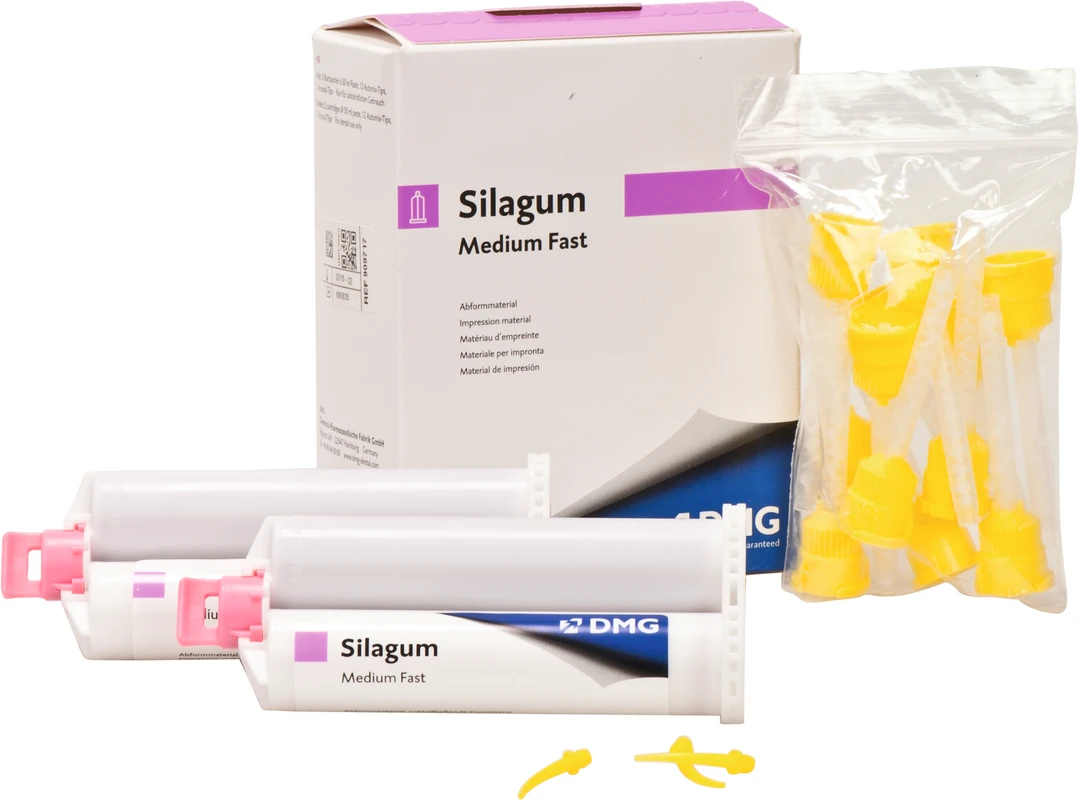 Silagum Medium Packung 2 x 50 ml Doppelkartusche Fast, 12 Automix-Tips, 12 Intraoral-Tips VALO™ Grand PointCure™ Lens Ultradent Products