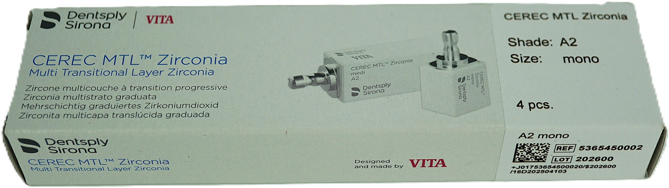 CEREC MTL™ Zirconia Packung 4 Stück mono A2 CEREC MTL™ Zirconia Dentsply Sirona