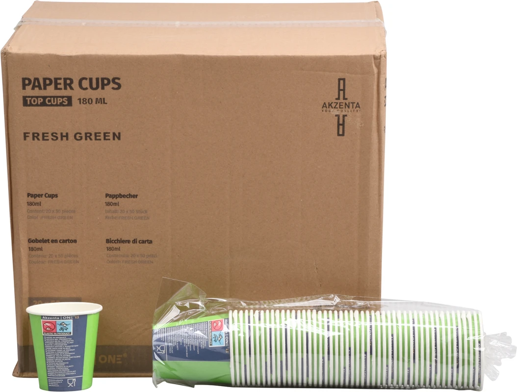 Akzenta ONE Pappbecher Karton 20 x 50 Stück fresh green, 180 ml