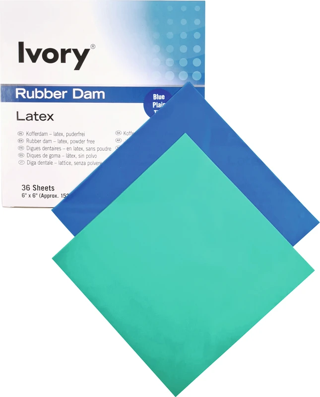 Ivory® Rubber Dam Packung 36 Blatt 6" x 6" blue thin