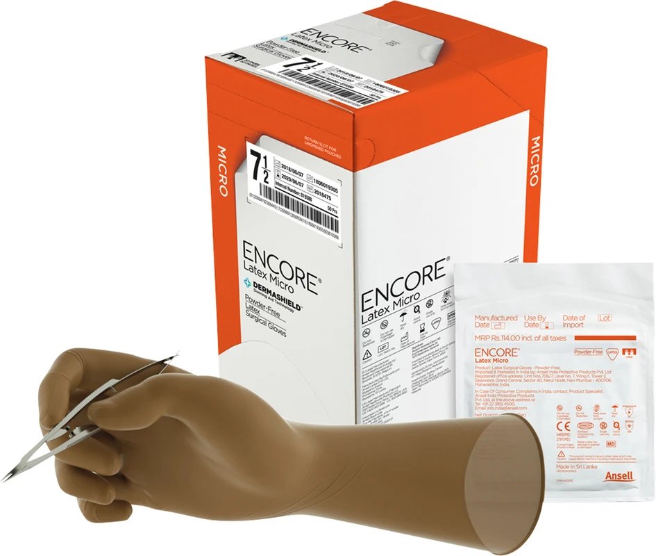 ENCORE® Latex Micro Packung 50 Paar puderfrei, braun, Größe 7