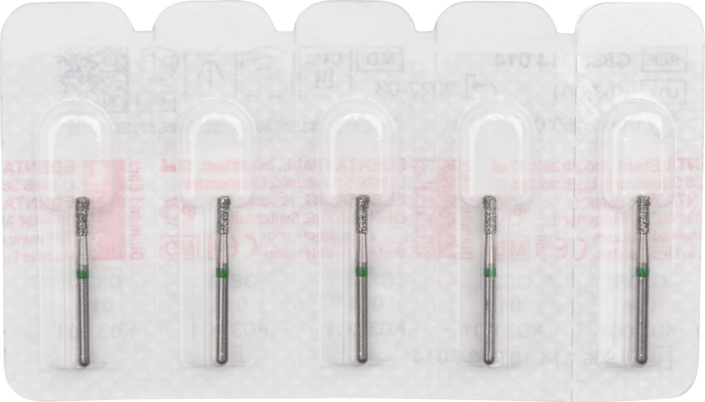 Diamanten 835 Packung 5 Stück grün grob, FG, Figur 107 Zylinder flach, 4 mm, ISO 014