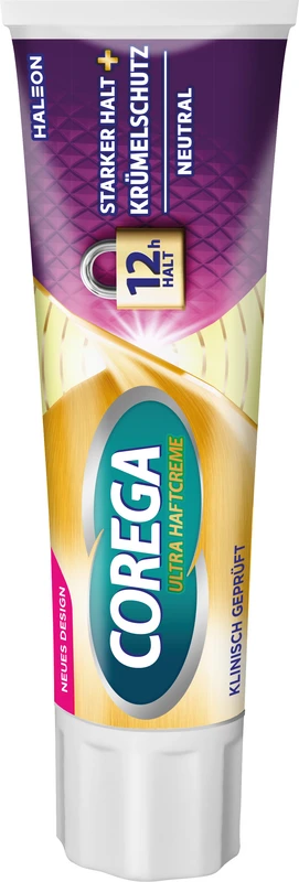 Corega Ultra Haftcreme Tube 40 g Starker Halt + Krümelschutz, neutraler Geschmack