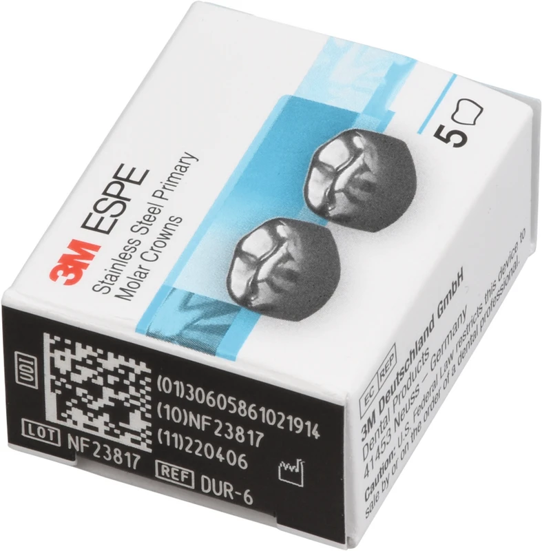 Edelstahlkronen Packung 5 Stück D-UR-6, für Milchmolaren