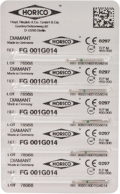 Diamantschleifer 001 Packung 5 Stück grün grob, FG, Figur 001, ISO 014