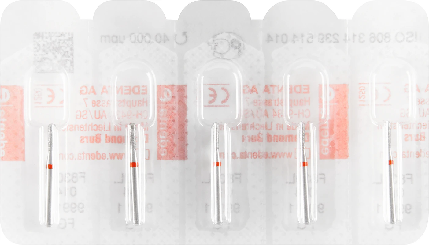 Diamanten 830L Packung 5 Stück rot fein, FG, Figur 239 Birne lang, 5 mm, ISO 014