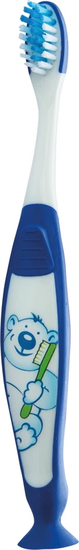 Kinderzahnbürste mit Saugfuss Packung 12 Stück Bär, blau