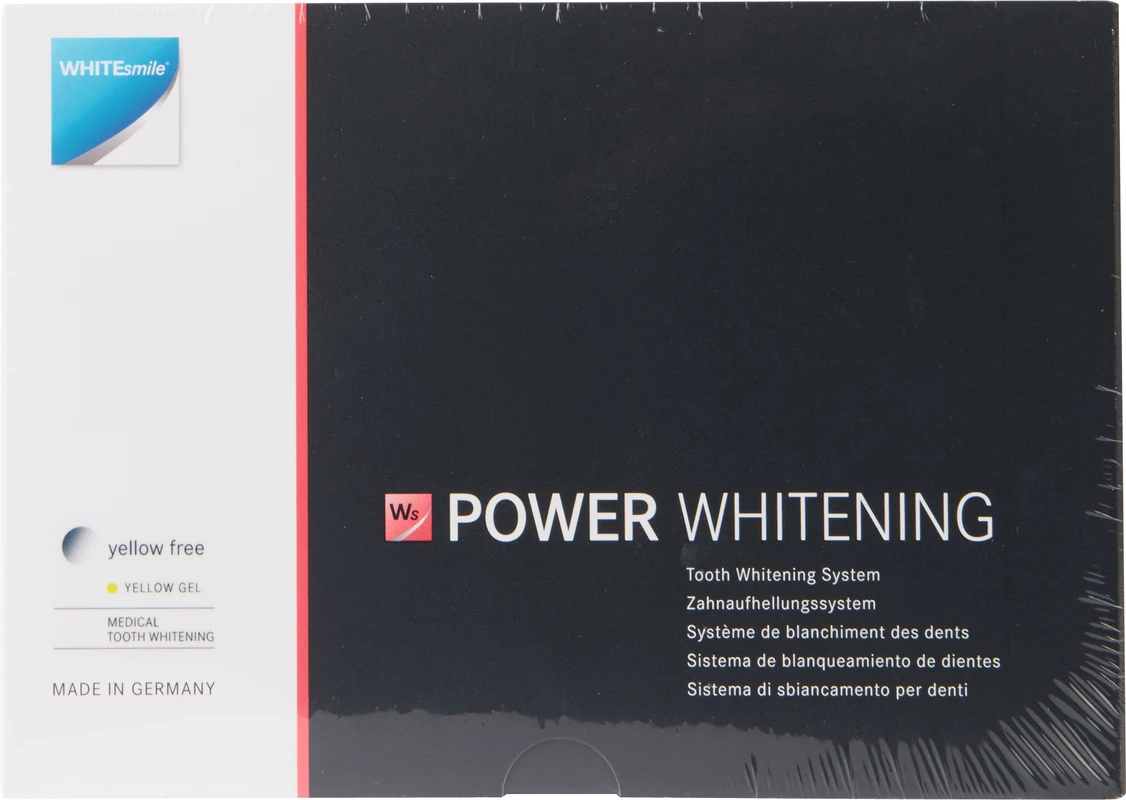 POWER WHITENING YF 40% 2-Patienten-Kit 2 x 2,5 ml Spritze gelb, 1 x 3 g Gingiva Protector, 1 x 3 mal After Whitening Mousse, Zubehör POWER WHITENING YF 40% WHITEsmile