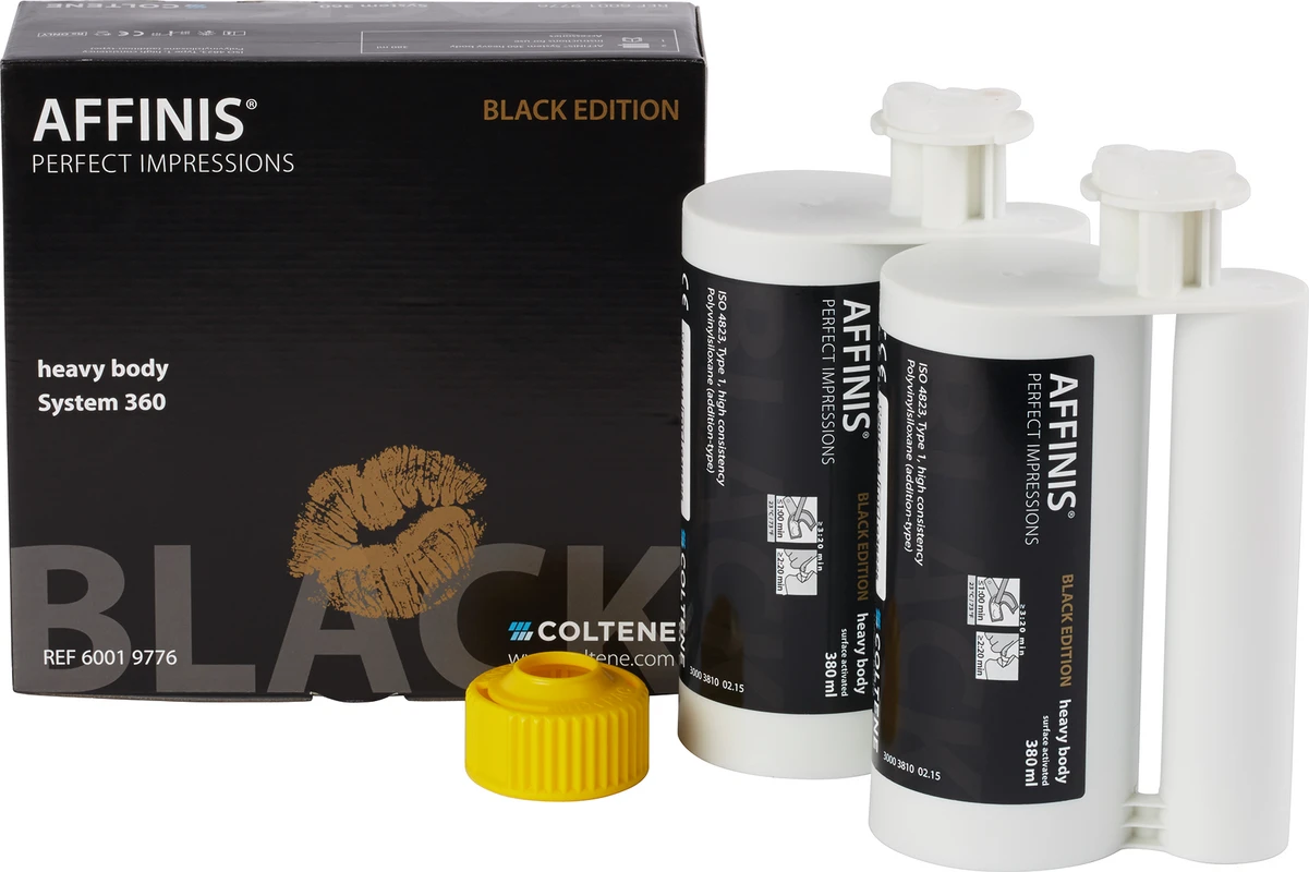 AFFINIS® heavy body BLACK EDITION Packung 2 x 380 ml System 360, 1 Fixation Ring AFFINIS® heavy body BLACK EDITION COLTENE