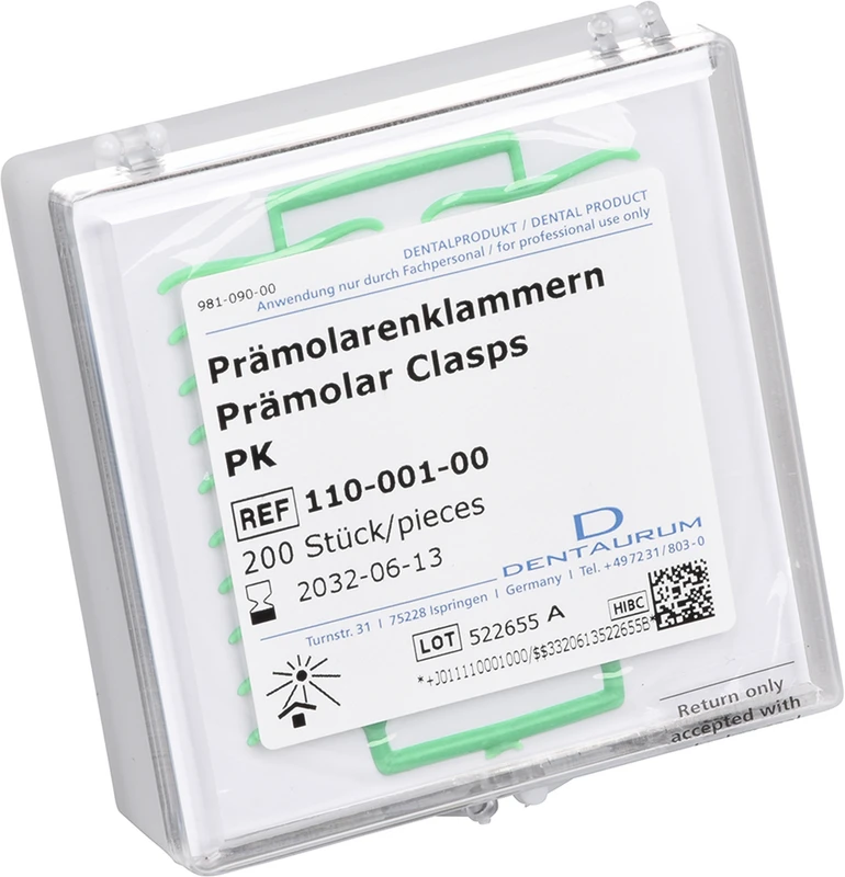 Wachsretention Packung 200 Prämolarenklammern grün, Standard