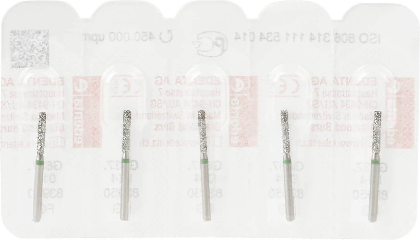 Diamanten 837 Packung 5 Stück grün grob, FG, Figur 111 Zylinder flach, 8 mm, ISO 014