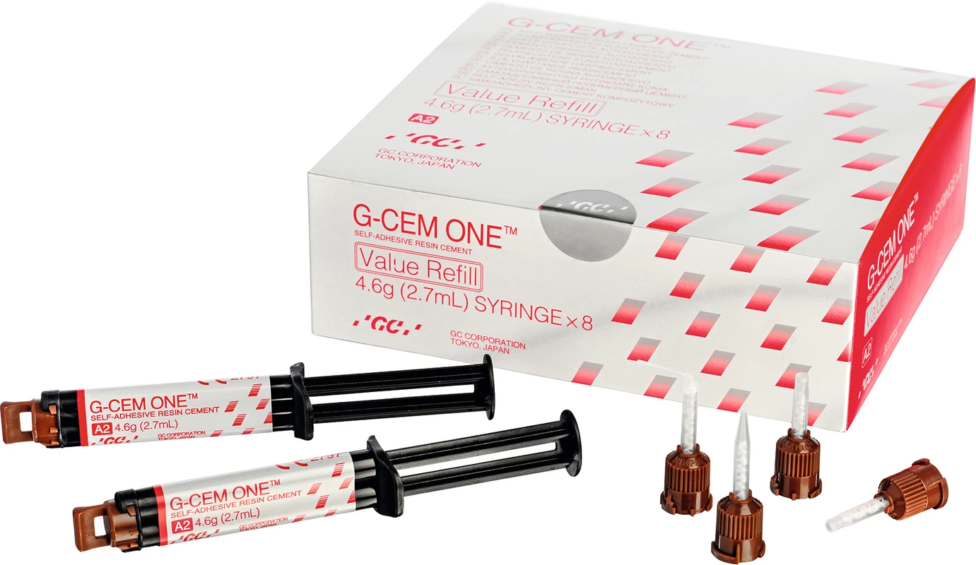 GC G-CEM ONE™ Nachfüllpackung Value 8 x 4,6 g Spritze A2, 60 GC Automix Tips regular, 20 GC Automix Endo Tips GC G-CEM ONE™ GC