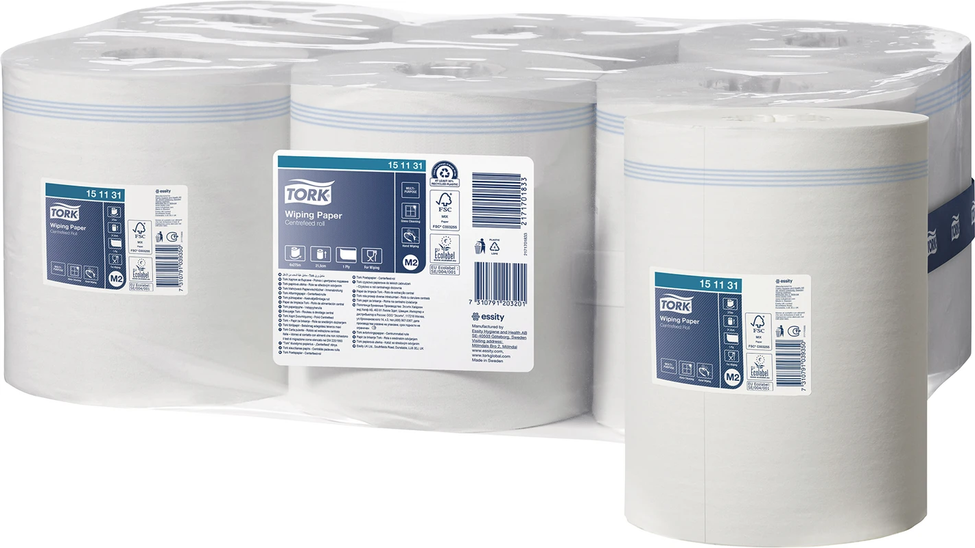 TORK® Mehrzweck Papierwischtücher M1/M2 System Karton 6 Rollen 1-lagig, 120 m x 21,5 cm, weiß