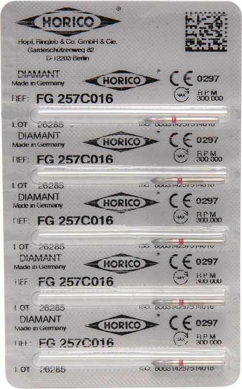 Diamantschleifer 257 Packung 5 Stück rot fein, FG, Figur 257, 3,5 mm, ISO 016