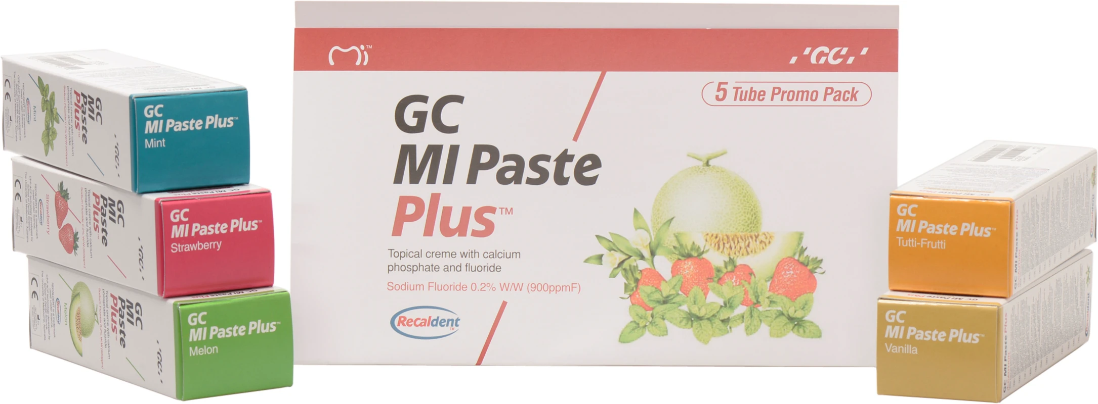 GC MI Paste Plus™ Aktionspaket 5 x 40 g (Erdbeere, Melone, Minze, Vanille, Tutti-Frutti)