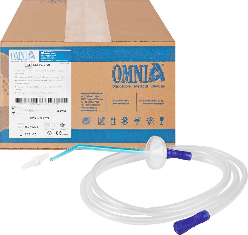 Chirurgisches Absaugset Packung 5 Stück 2,2 m mit Kanüle und Knochenfilter Chirurgisches Absaugset Omnia