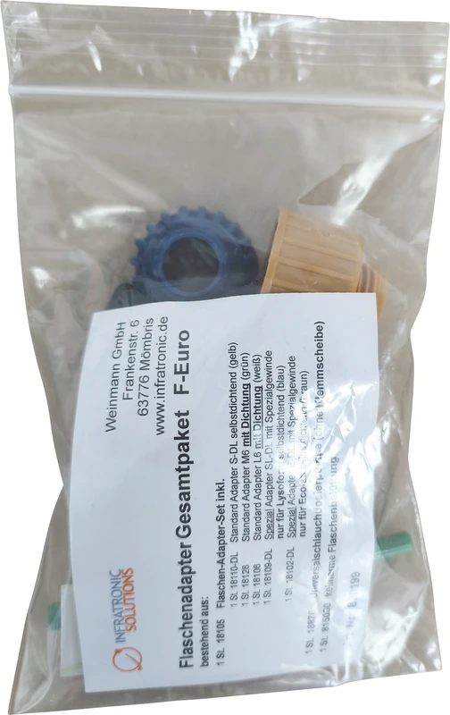Flaschenadapter für die F-Euro Serie Set 5 Adapter, 1 Schlauchdosierpumpe, 1 Flaschenbelüftung