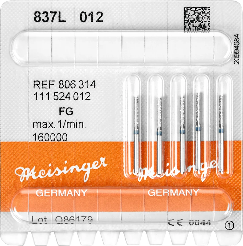Diamanten 837 Packung 5 Stück blau mittel, FG, Figur 111 Zylinder lang, 6 mm, ISO 012