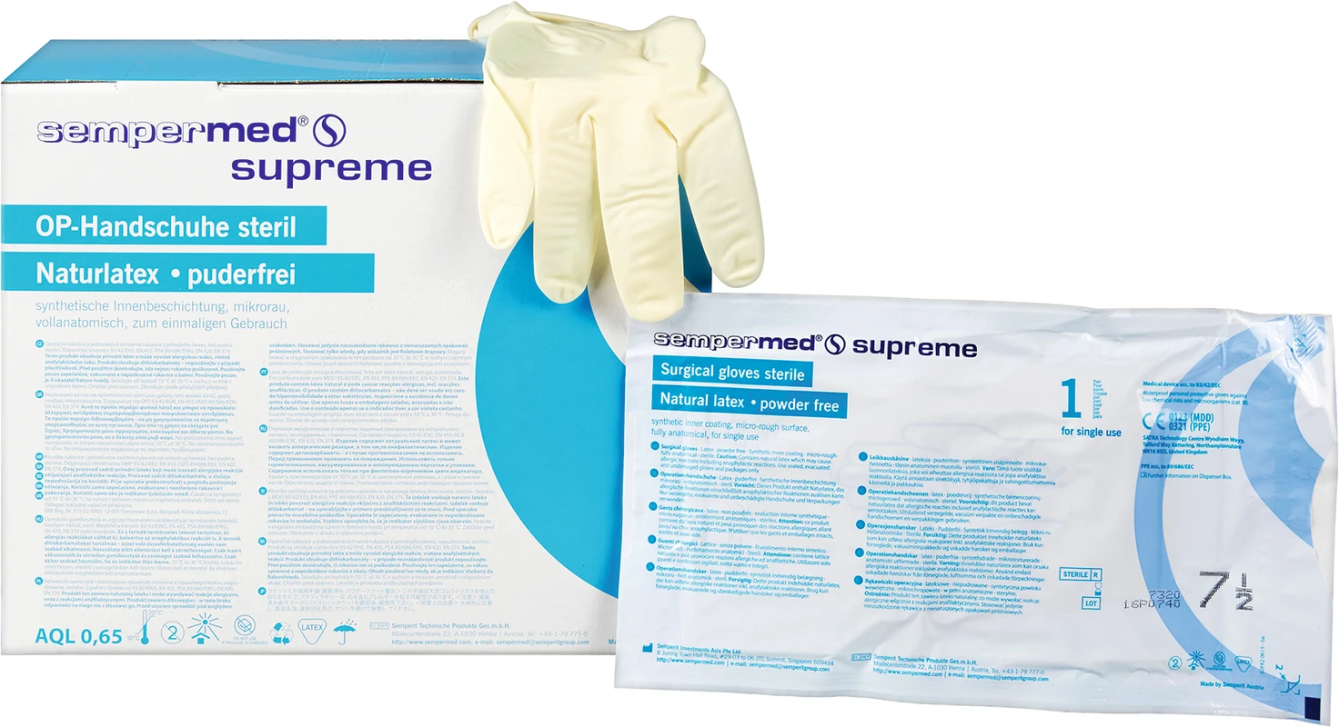 Sempermed® supreme Packung 50 Paar puderfrei, naturweiß, Größe 7,5