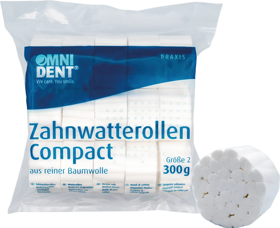 Zahnwatterollen Compact Packung 300 g Ø 10 mm, Größe 2 Zahnwatterollen Compact OMNIDENT