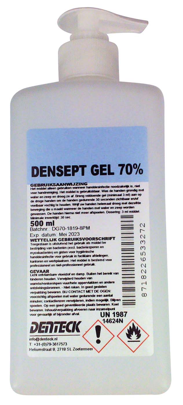 DENSEPT GEL 70% Flasche 500 ml vierkant DENSEPT GEL 70% Denteck