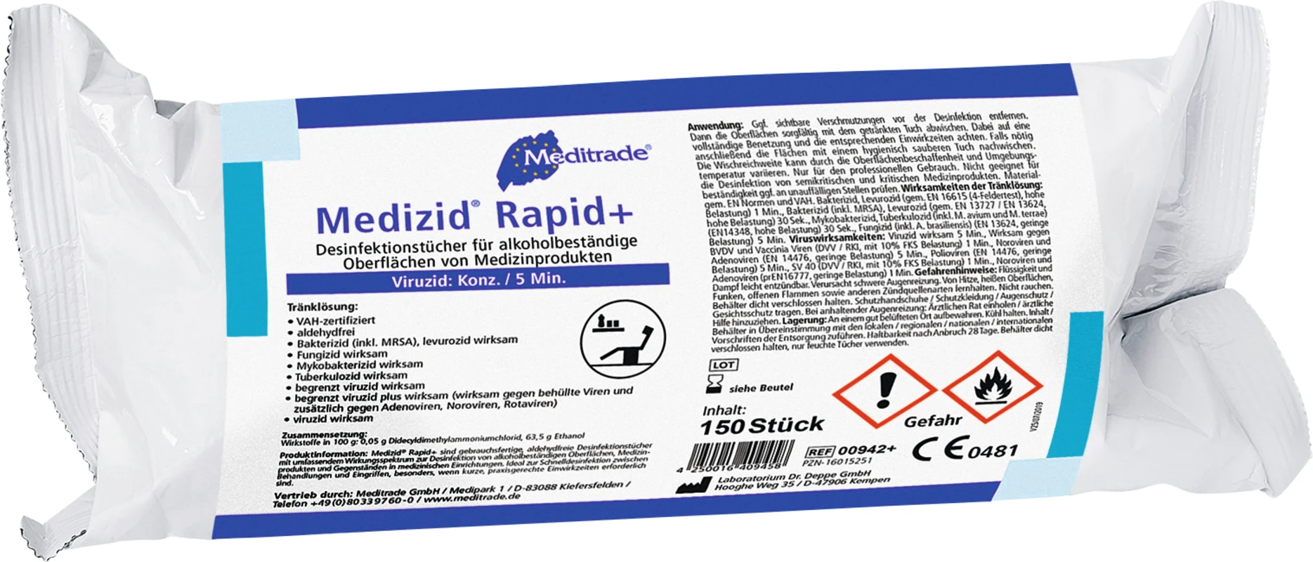 Medizid® Rapid+ Nachfüllpackung 150 Stück 15 x 18 cm