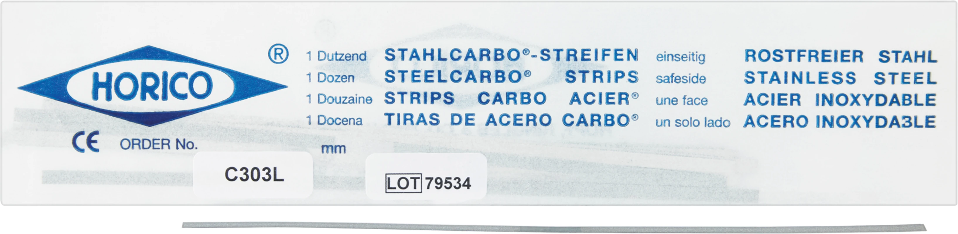 Stahlcarbo® Streifen Packung 12 Stück rot, einseitig, 3 mm breit, Stärke 0,09 mm