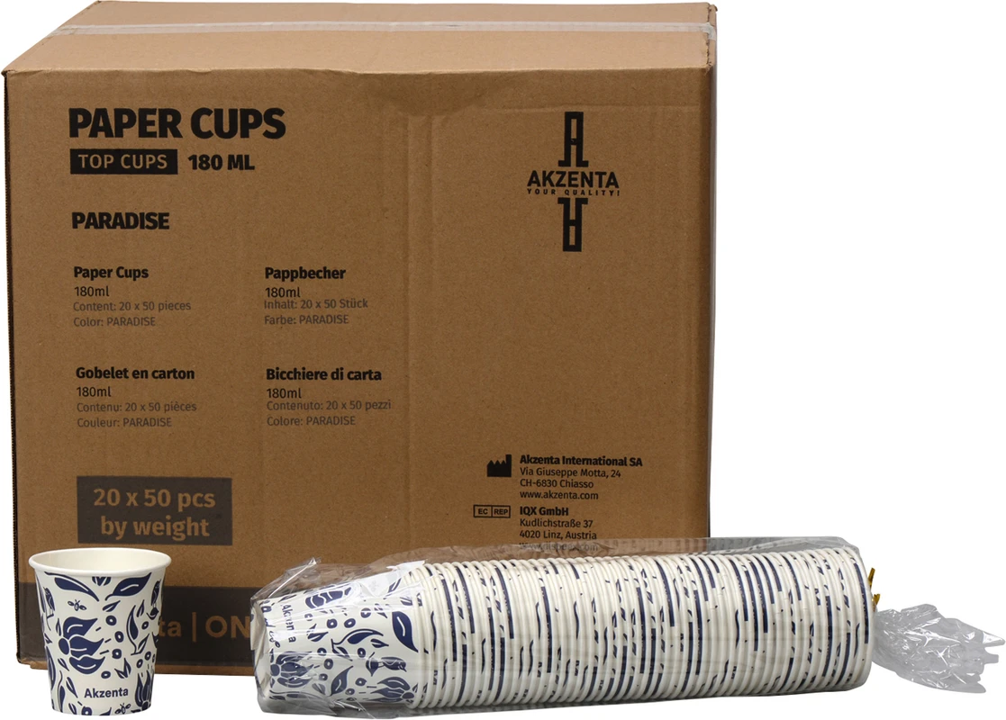 Akzenta ONE Pappbecher Karton 20 x 50 Stück paradise, 180 ml