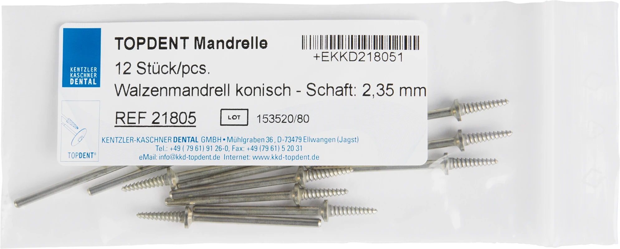 TOPDENT Walzen-Mandrelle Packung 12 Stück konisch