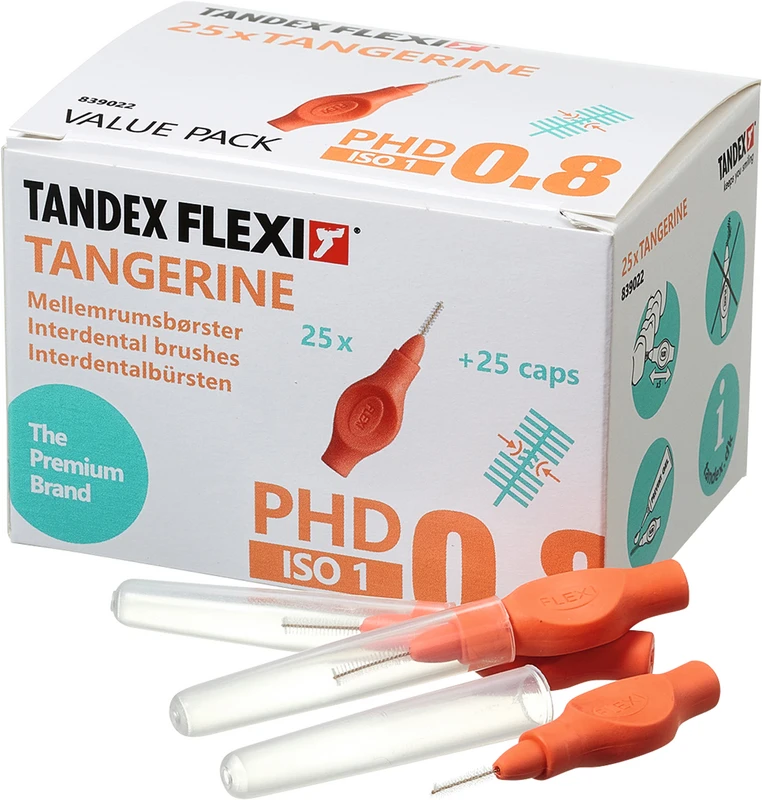 FLEXI® Interdentalbürsten PHD Value Pack 25 Stück tangerine, PHD 0.8 (Ø 0,45 mm), ISO 1