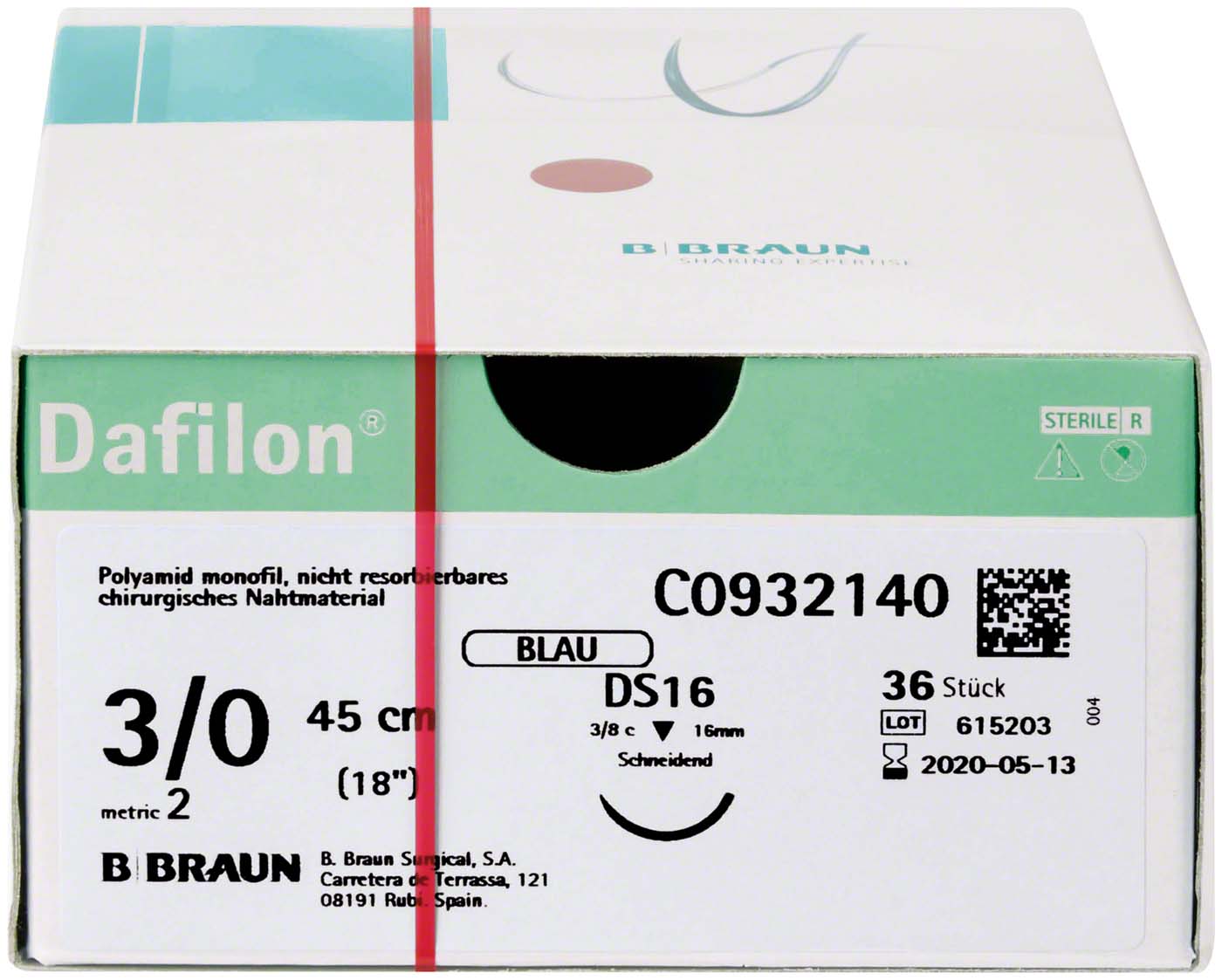 Dafilon® Packung 36 Stück blau, 45 cm, USP 3/0, DS16 Dafilon® B. Braun