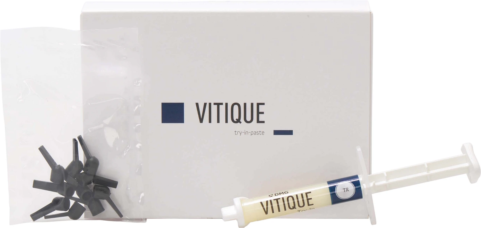Vitique Spritze 3,9 g Try-In-Paste transparent, 10 Veneer-Tips