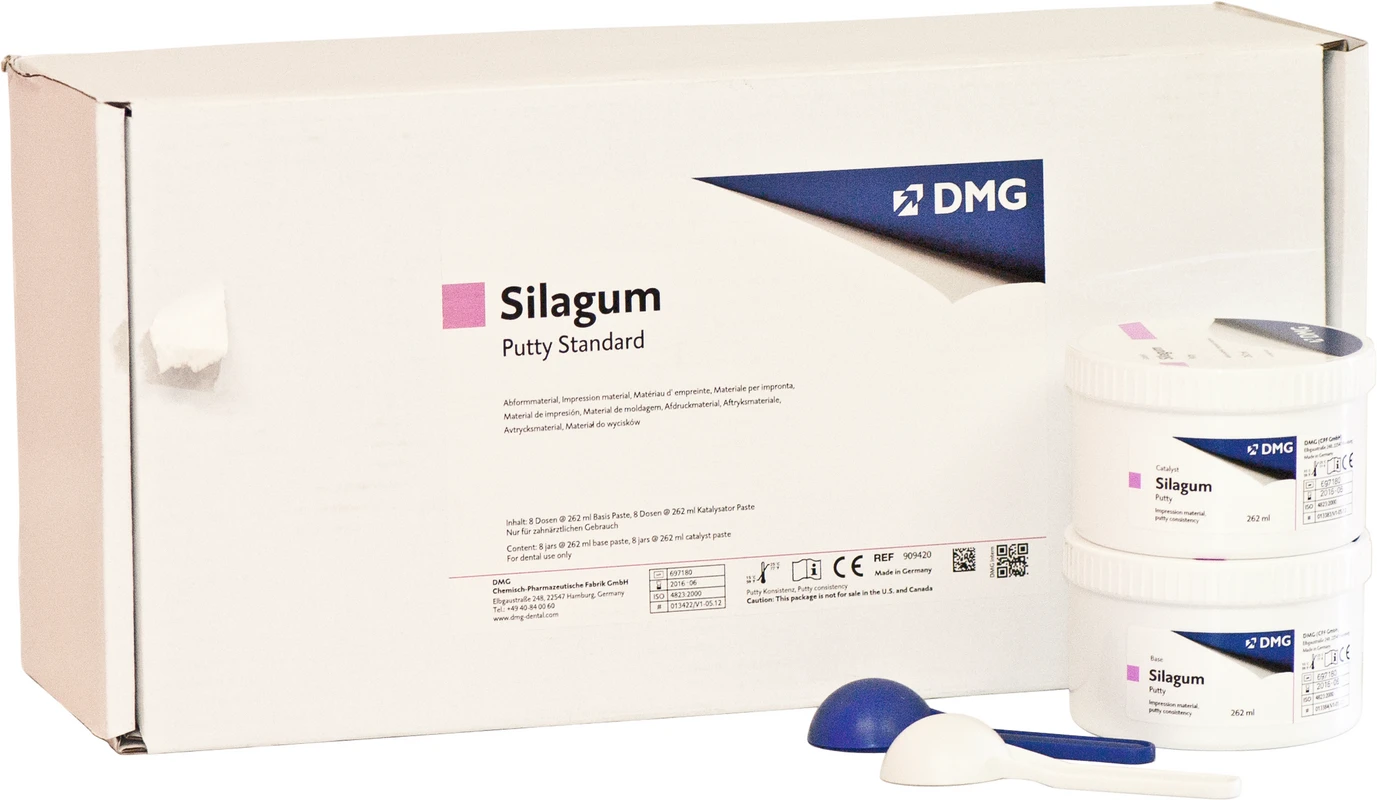 Silagum Putty Sparpackung 8 x 262 ml Basispaste, 8 x 262 ml Katalysatorpaste, Standard Silagum Putty Sparpackung 8 x 262 ml Basispaste, 8 x 262 ml Katalysatorpaste, Standard
