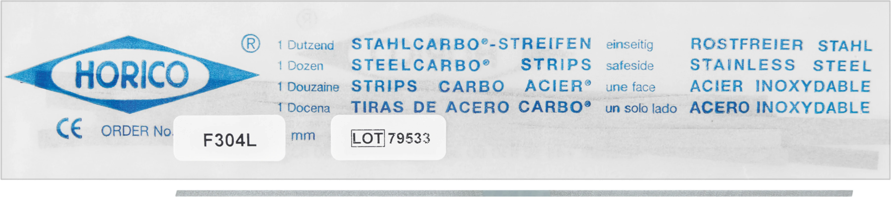 Stahlcarbo®-Streifen mit Lücke Packung 12 Stück mit Lücke gelb, einseitig, 4 mm breit, Stärke 0,07 mm