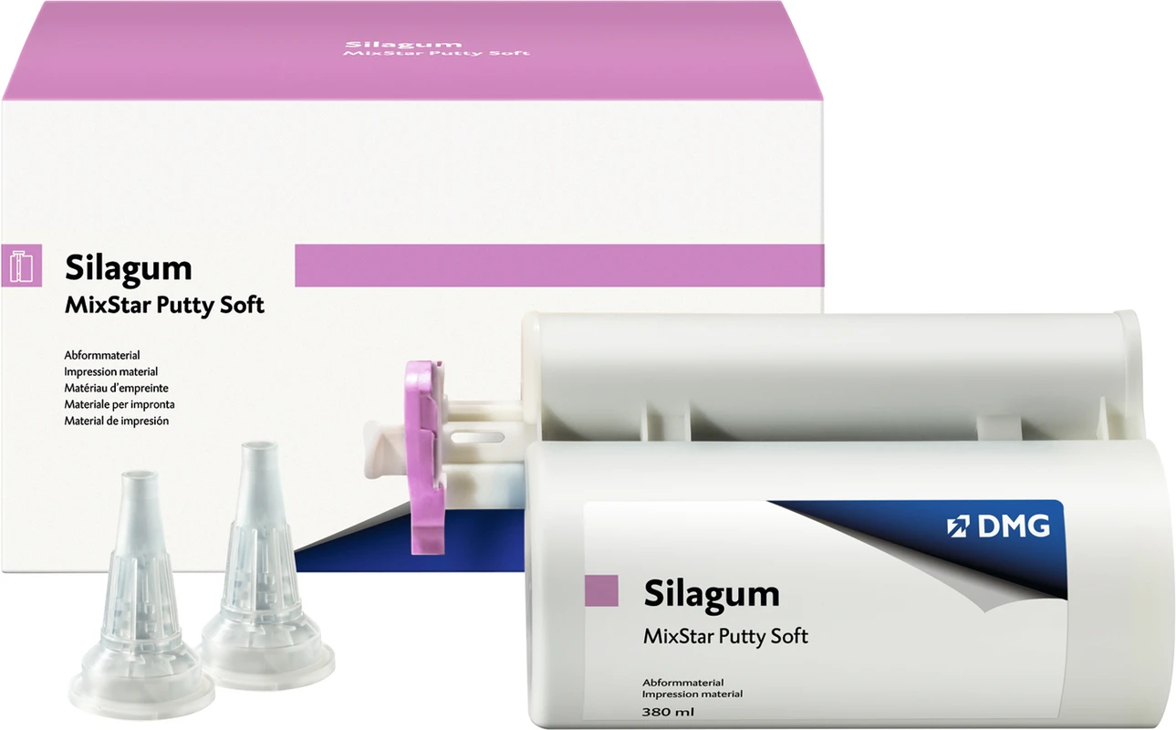 Silagum Putty Packung 380 ml Doppelkartusche Soft, 10 MixStar-Tips