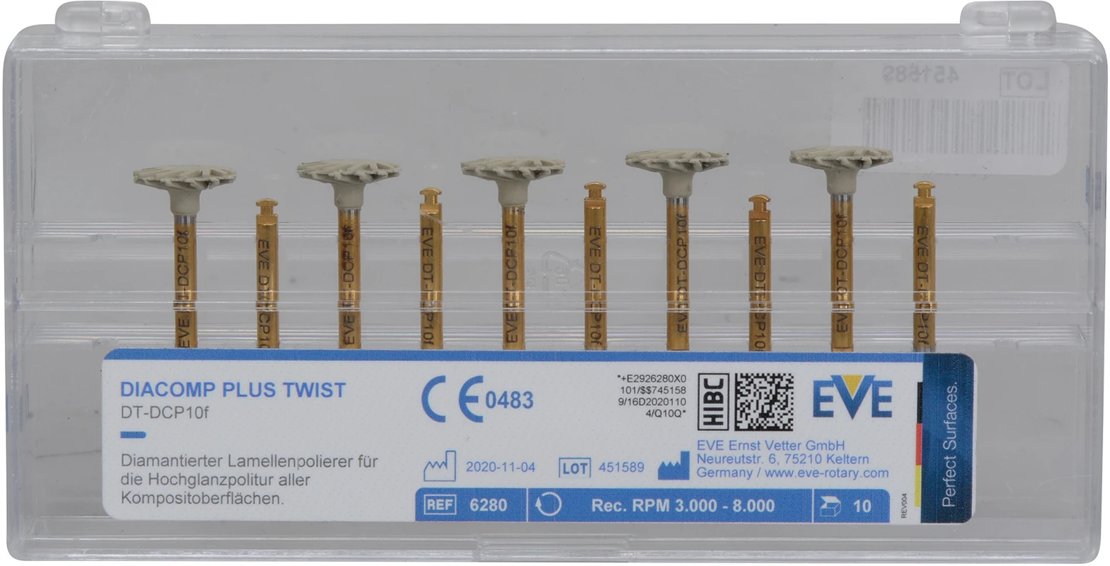 EVE DIACOMP® PLUS TWIST Packung 10 Stück grau fein, RA, Figur Twist, 11 x 1,6 mm