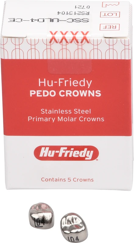 PEDO CROWNS Nachfüllpackung 5 Stück Edelstahl, Gr. 4, OK, links, 1. Milchzahn