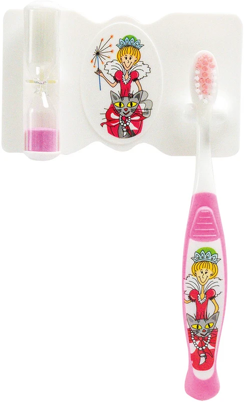 Omni Kinder-Zahnputzset Set Fee (1 Zahnbürste, 1 Wandhalterung inklusive Sanduhr)