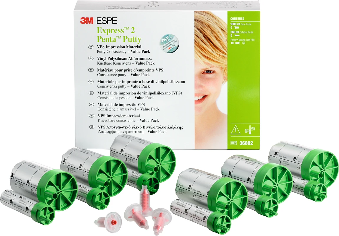 Express™ 2 Penta™ Putty Value Packung 6 x 300 ml Basispaste, 6 x 60 ml Katalysator, 10 Mischkanülen rot