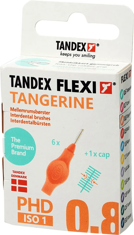 FLEXI® Interdentalbürsten PHD Packung 6 Stück tangerine, PHD 0.8 (Ø 0,45 mm), ISO 1