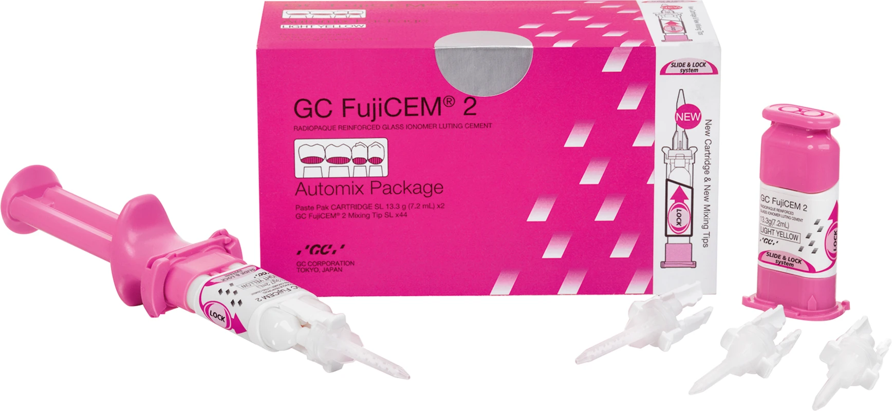 GC FujiCEM® 2 SL Packung 2 x 7,2 ml Automix Kartuschen SL, 44 Mixing Tips SL GC FujiCEM® 2 SL GC