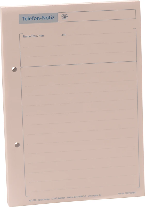 Telefon-Notiz Spitta Verlag