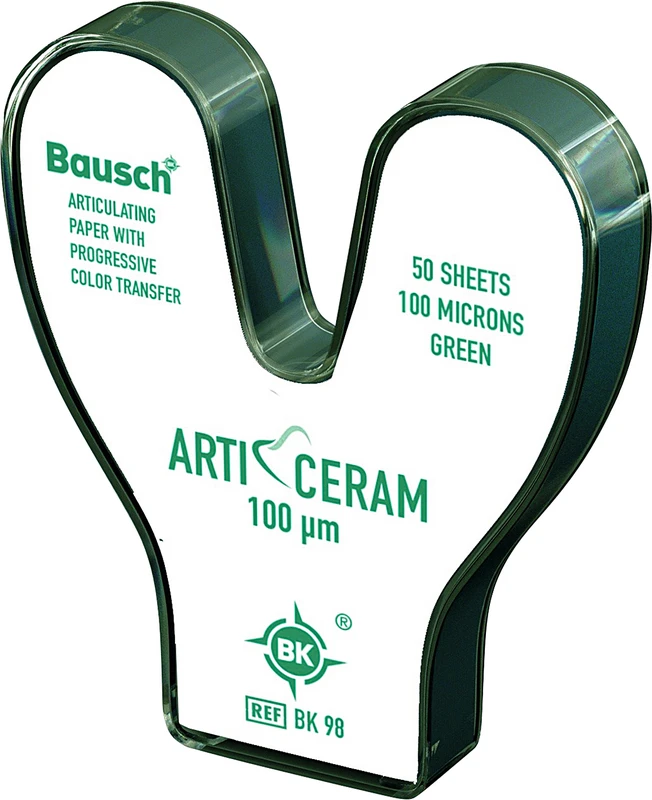 Arti-Ceram Packung 1 Hufeisen-Spender, 50 Artikulationspapiere grün, 100&micro;m, 52 x 20 mm