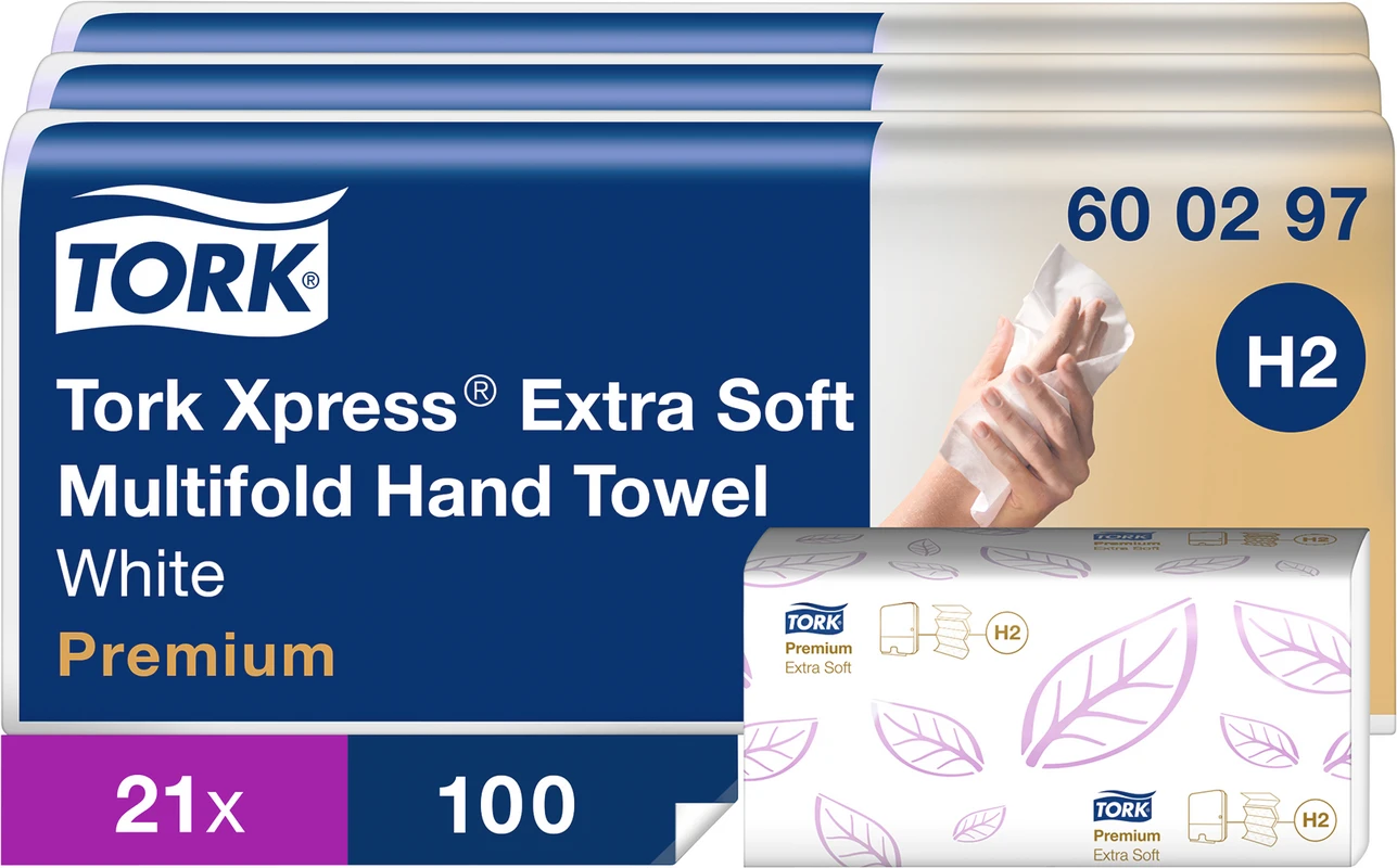 TORK® Xpress® extra weiche Multifold (Interfold) Handtücher H2 System Karton 3 x 7 x 100 Stück 21,2 x 34 cm