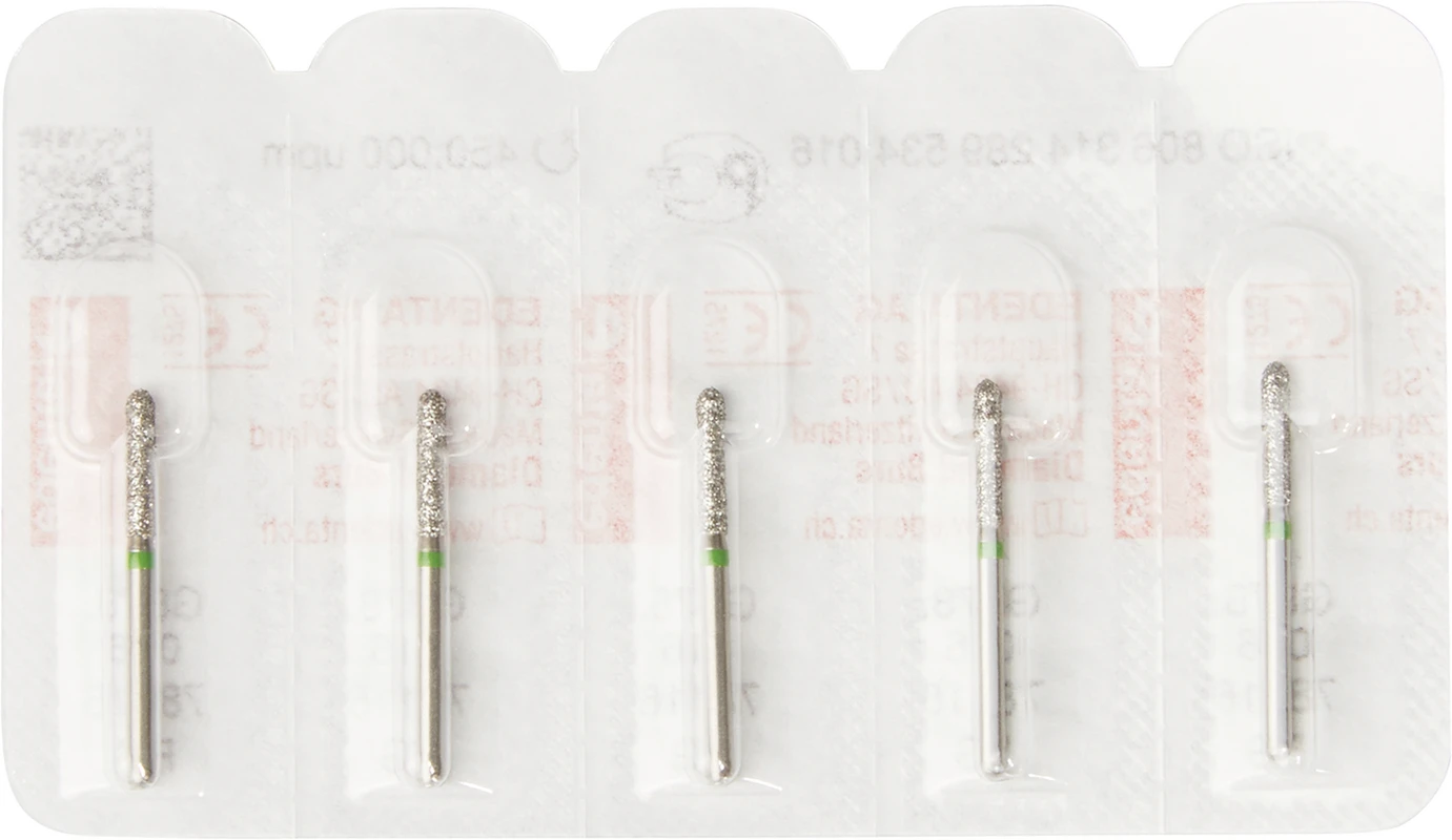 Diamanten 878 Packung 5 Stück grün grob, FG, Figur 289 Torpedo zylindrisch, 8 mm, ISO 016