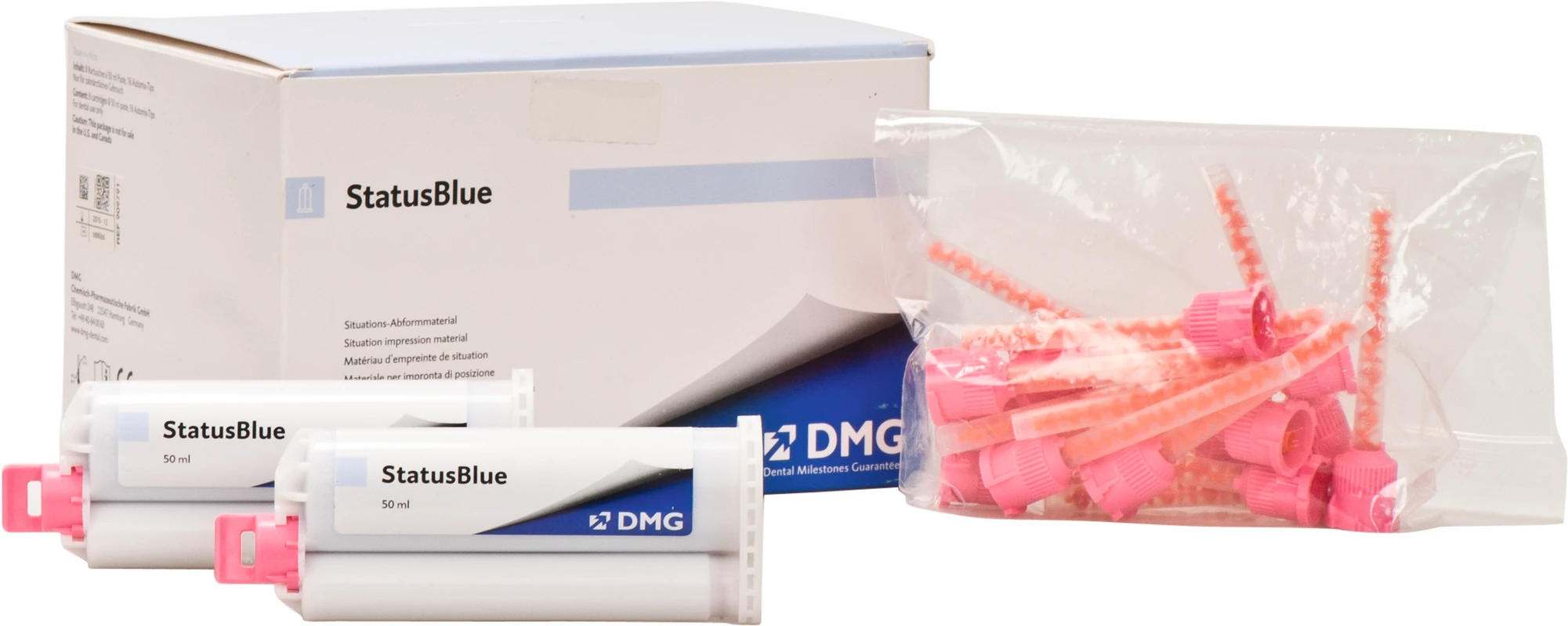 StatusBlue Vorteilspackung 8 x 50 ml Doppelkartusche 4:1, 16 Automix-Tips StatusBlue DMG