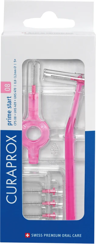 CURAPROX CPS prime start Packung 5 Bürsten 08 pink, Ø 3,2 mm, 2 Halter (UHS 409, UHS 470)
