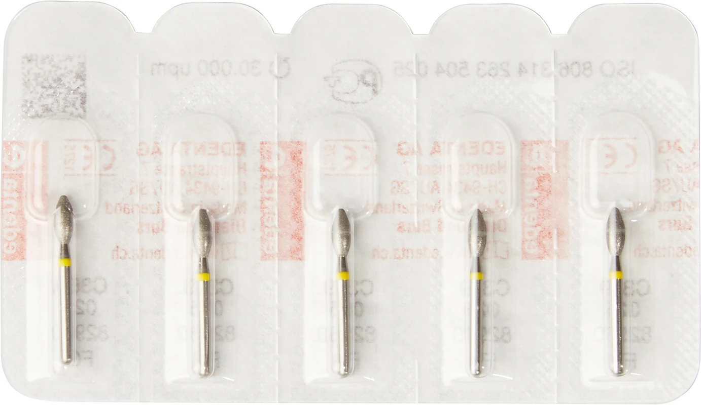 Diamanten 369 Packung 5 Stück gelb superfein, FG, Figur 263 Knospe, 5,5 mm, ISO 025