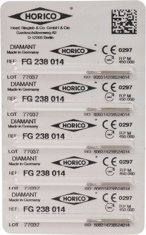 Diamantschleifer 238 Packung 5 Stück FG, Figur 238, 4 mm, ISO 014