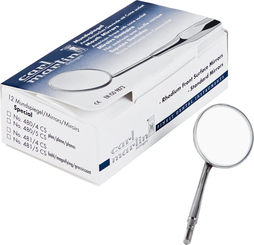 Mundspiegel Packung 12 Stück Ø 20 mm, plan, Rhodium-Effekt
